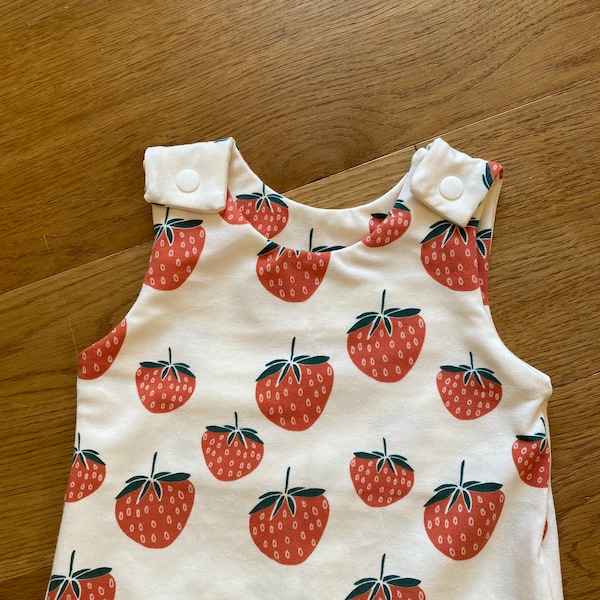 Baby romper that grows with strawberries, choice of sizes, romper organic