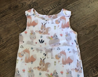 Baby Romper Growing Forest Animals Muslin Deer Fox Gr.50/56 Romper