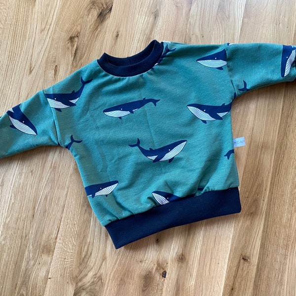 Sweatshirt whales organic children baby growing sweater basic size selection personalized