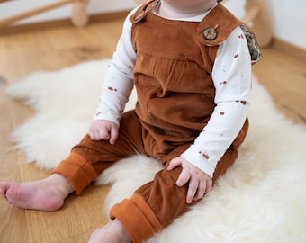 Cinnamon brown corduroy dungarees that grow with you