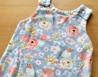 Baby romper suit growing with robin petrol blue 50/56