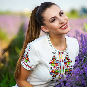 Unique, women&#39;s, girl&#39;s, white, ecru, dress, embroidered, with, Bulgarian, embroidery, from, the Macedonian, region