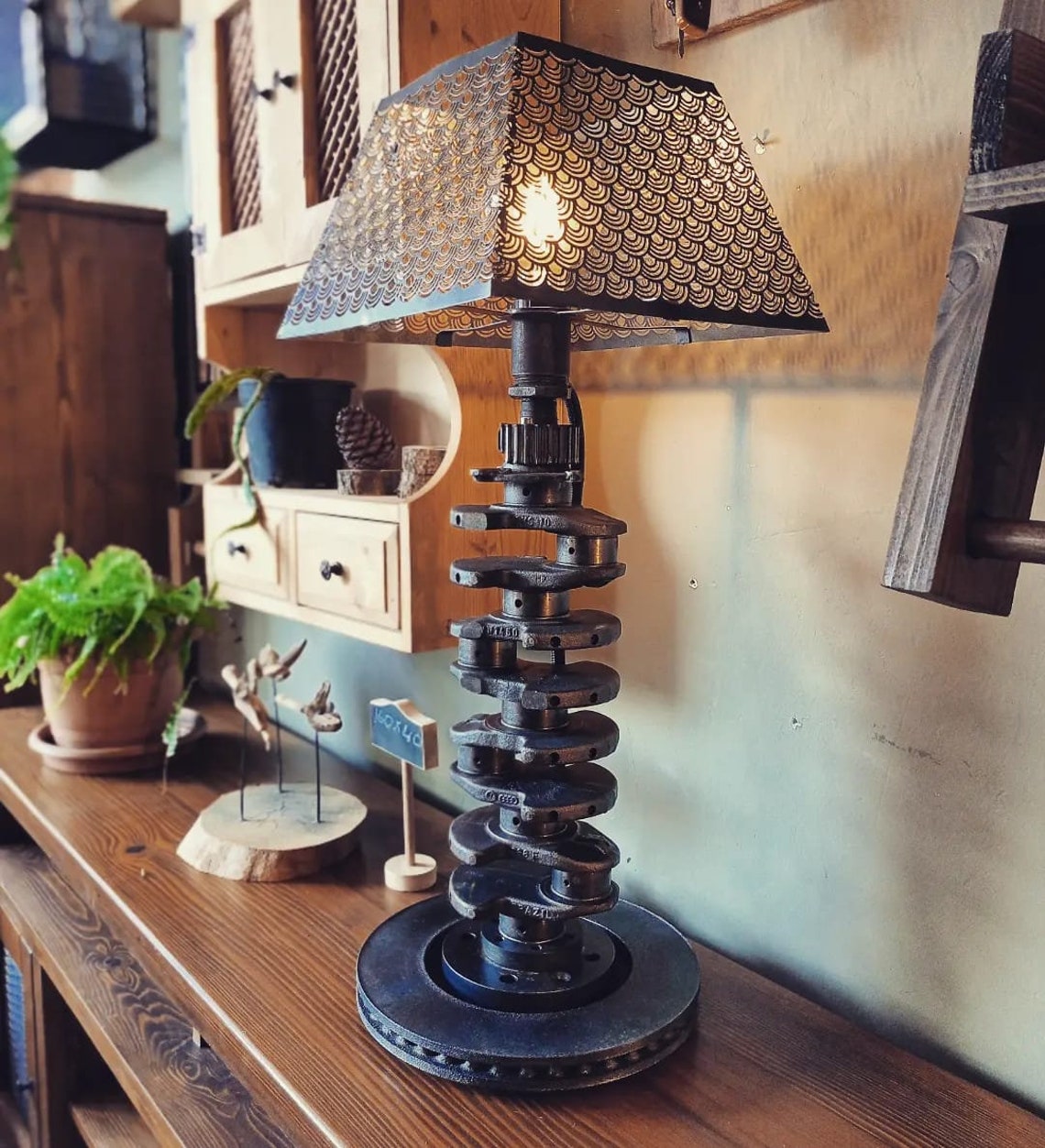 Industrial Table Lamp Crafted From Crankshaft Etsy UK
