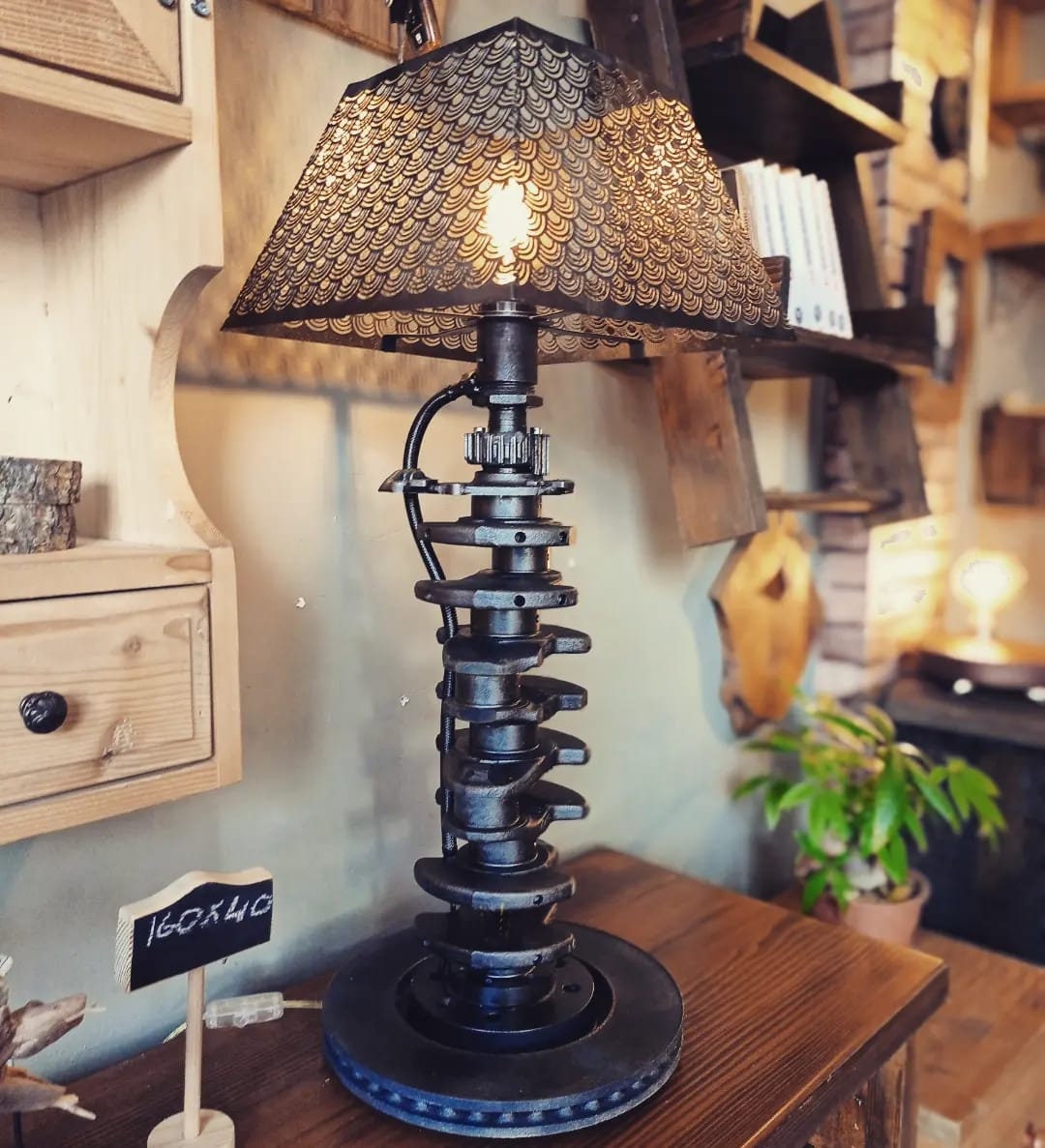 Industrial Table Lamp Crafted From Crankshaft Etsy UK