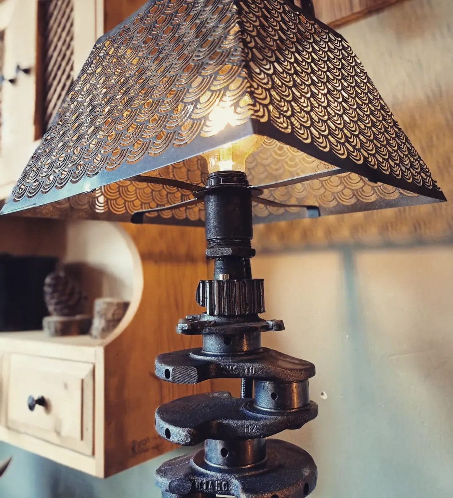 Industrial Table Lamp Crafted From Crankshaft Etsy UK