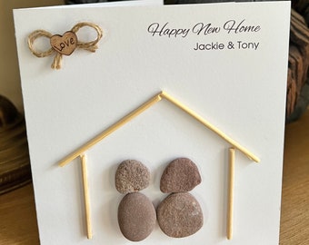 Handmade Personalised New Home Pebble Art Card Moving Home House