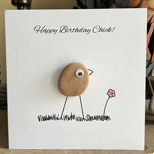 Pebble Art Happy Birthday Chick Card