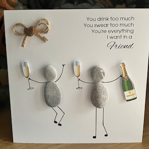 Carte artistique avec galets Amitié Amis Meilleur ami Anniversaire Boire
