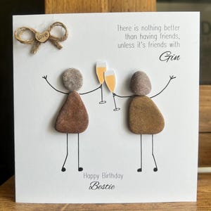 Handgemaakte Pebble Art Bestie Best Friend Gin Prosecco-verjaardagskaart