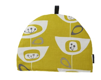 Retro Seedhead mid century Atomic Vintage fabric Tea cosy - Mustard Yellow