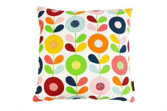 Scandinavian Retro multi stem flowers fabric cushion cover | Etsy