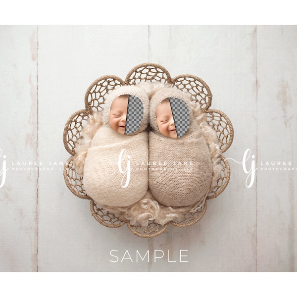 Newborn digital background dream catcher twin neutral rustic twins unique wrap fluff overhead face hole png backdrop composite boy girl