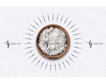 Newborn digital backdrop background IVF IUI infertility fertility syringe wood bowl cute fluff overhead unique composite download girl boy