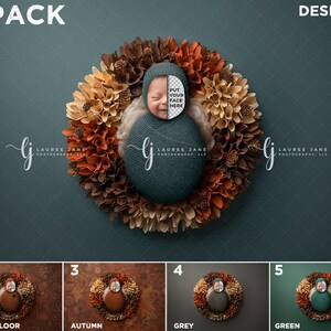 5 PACK autumn fall Thanksgiving newborn digital backdrop leaf leaves forest rustic bowl fluff baby overhead background poppet wrap boy girl