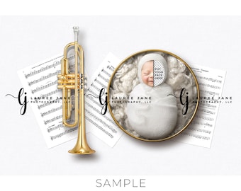 Newborn digital backdrop trumpet musical instrument orchestra white gold music bowl fluff wrapped unique game png pop download boy girl