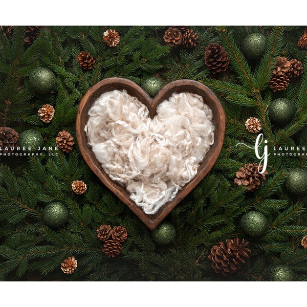 Newborn digital backdrop Christmas tree holiday bowl heart forest rustic earthy winter unique background composite instant download girl boy