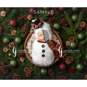 Snowman newborn digital backdrop Santa winter christmas holiday snow holly tree bowl overhead pop png overlay background composite girl boy