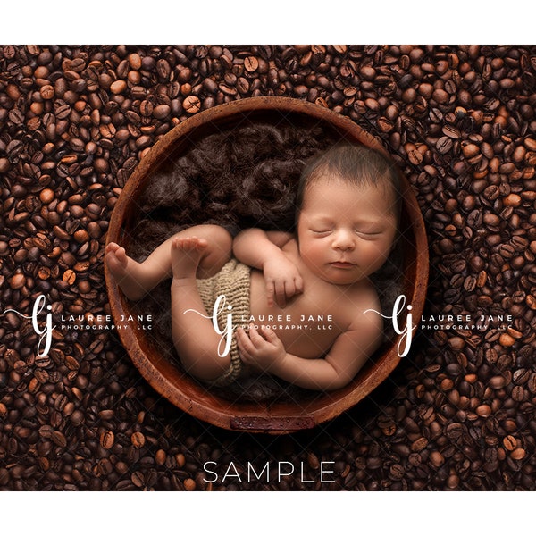 Newborn digital background coffee bean java espresso caffeine fluff chocolate tea flokati brown overhead unique backdrop composite boy girl