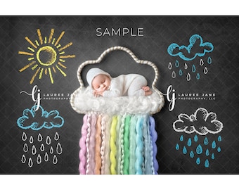 Rainbow baby newborn digital backdrop background heaven angel rain cloud fluff artsy chalk art unique composite download boy girl