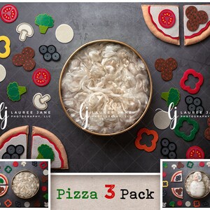 3 PACK pizza pasgeboren digitale achtergrond pizzaria Italië Italiaanse chef-kok voedsel pluiskom overhead achtergrond samengestelde instant download jongen meisje