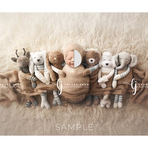 2-pack Newborn digital backdrop elephant teddy bear bunny rabbit dog stuffed animal head swap wrap fluff flokati cute background girl boy