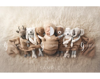 2-pack Newborn digital backdrop elephant teddy bear bunny rabbit dog stuffed animal head swap wrap fluff flokati cute background girl boy