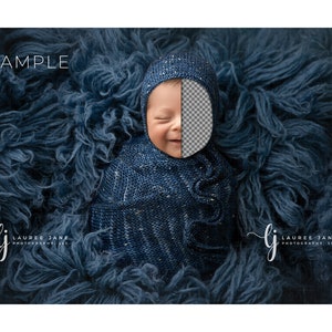 Newborn digital backdrop background flokati wrapped sack blue navy sapphire bonnet transparent png pop unique composite download boy girl