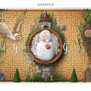 Labyrinth inspired newborn digital backdrop maze owl castle goblin whimsy fantasy unique bowl fluff background poppet png download girl boy