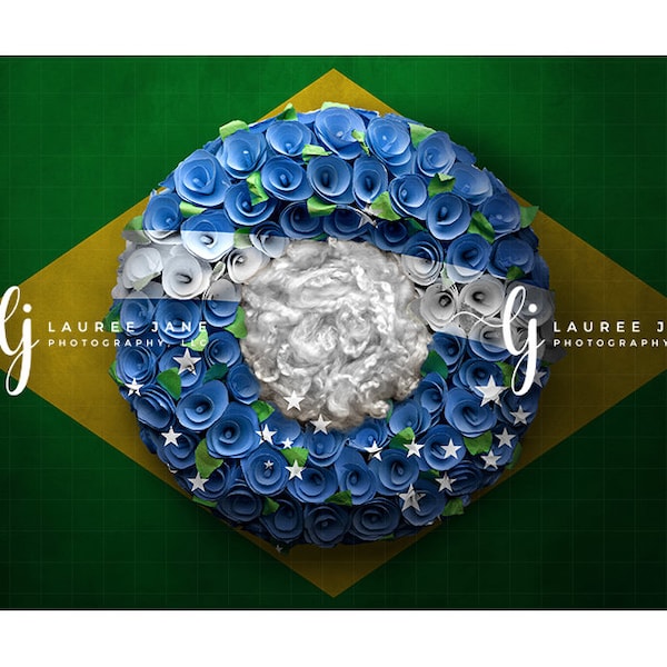 Flag newborn digital backdrop, Brazil, Brasil, Auriverde, wreath, newborn digital background, newborn composite, download, girl, boy