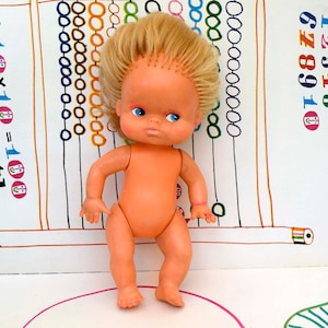 Vintage 1980s East Germany DDR Vinyl Rubber Blonde Hair 17 cm/6.6 inches Tall Doll Retro Nostalgic Childhood Playtime Baby Doll