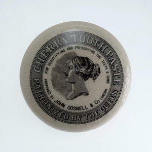 Antique Cherry Toothpaste Lid • John Cosnell & Co London • Queen’s Patronage • Circa Late 19th century