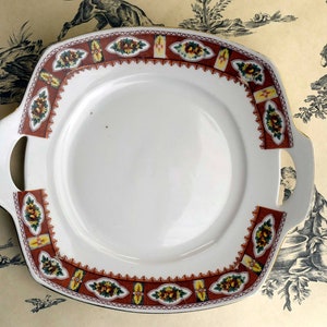 Vintage Gebruder Benedikt Made in Czecho-Slovakia Double Handle Cake Plate Retro Czechoslovakia Porcelain Serving Square Shape Plate