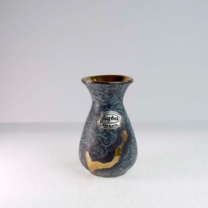 Vintage Jasba Keramik Petite Vase – Teal & Gold | Mid-Century German Pottery