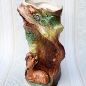 Vintage Eastgate Withernsea England Rare Fauna 975 Tree Shaped Jug with Small Deer Figurine Collectible English Fauna Display Posy Vase