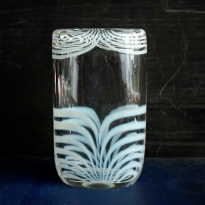 Vintage Nailsea Style White and Clear Glass Flat Vase | Heavy Art Glass | Unmarked