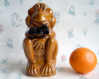 Vintage Glossy Glaze Pottery Frog Fred Piggy Bank Retro Coin Money Bank Collectible Frog