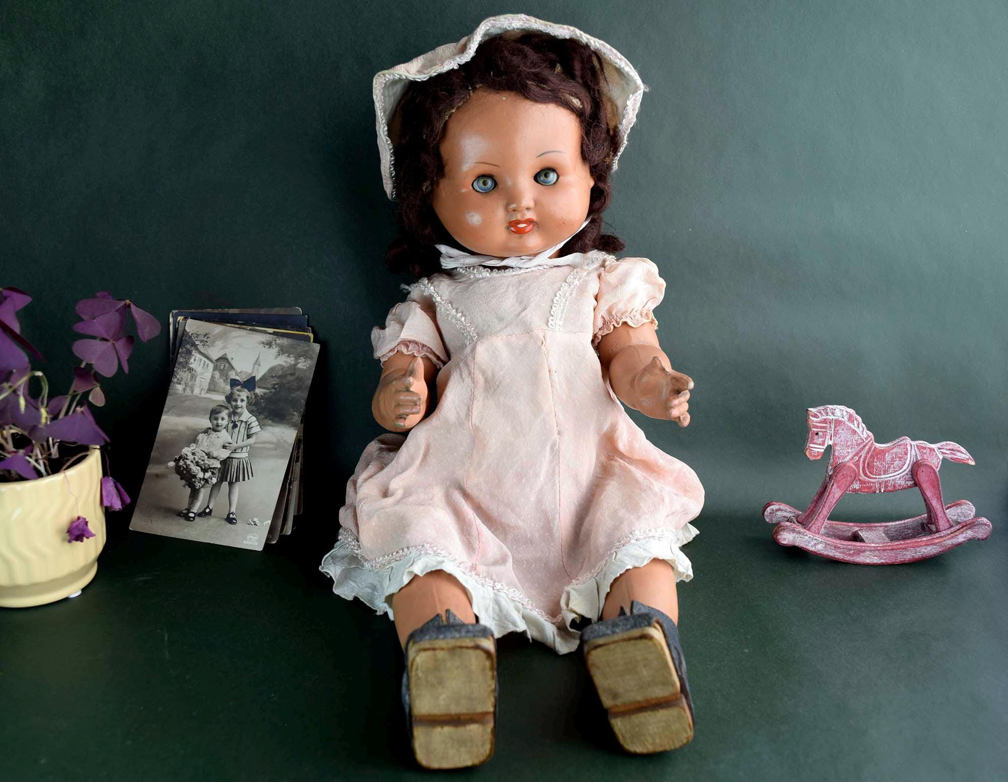 Ancienne Poupée Collection J Bouche Ouverte Porcelaine Composite Old Doll