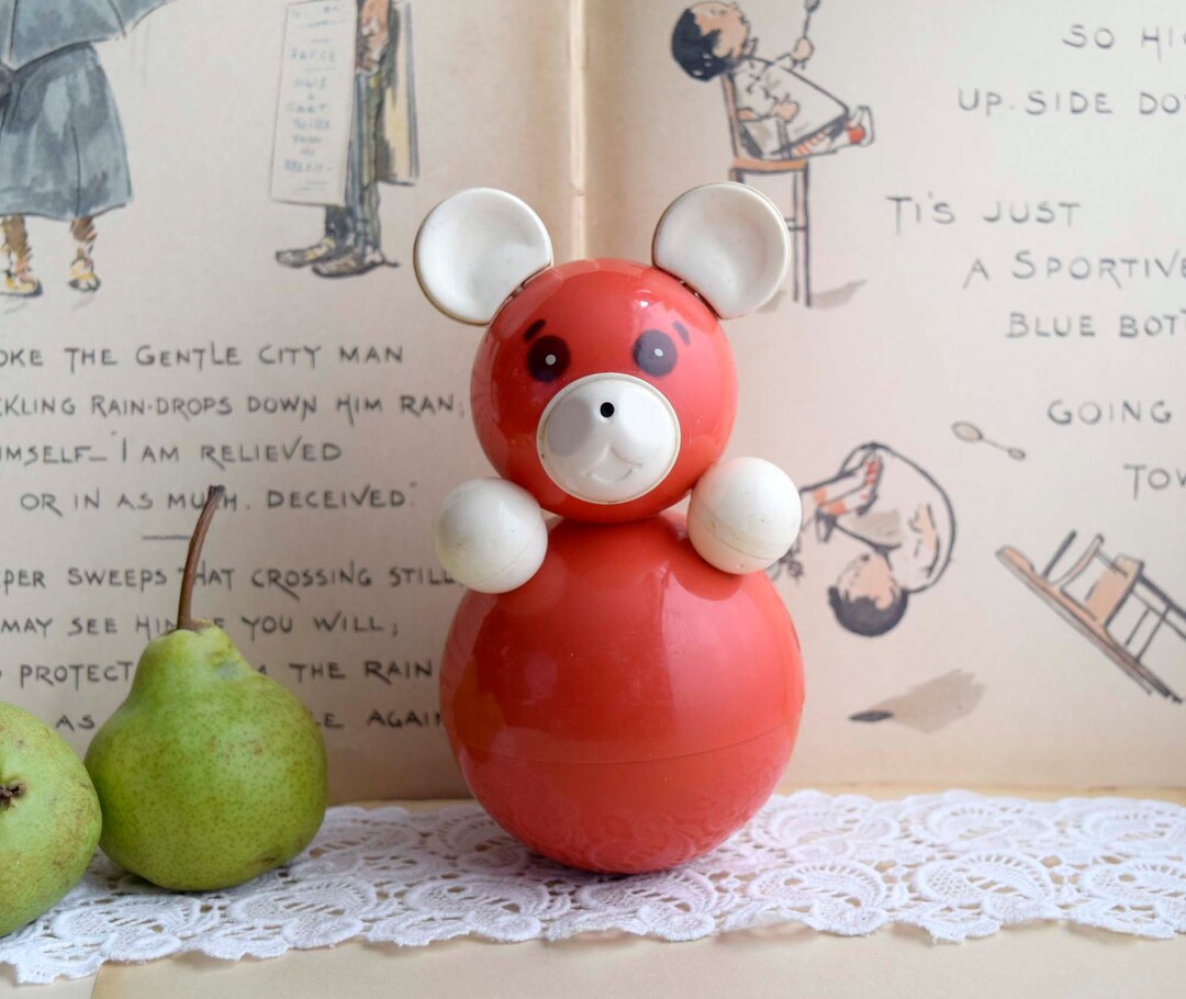 Vintage Soviet Musical Roly Poly Bear | Red Celluloid Swinging Toy ...