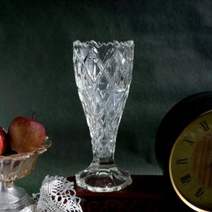 Vintage Crystal Cut Glass Scalloped Footed Flower Vase