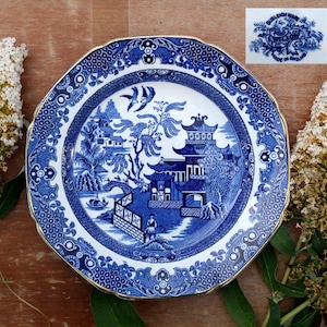 Vintage Burleigh Ware Blue & White Willow Pattern Plate – Made in England