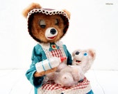 RESERVED to STELLA. Vintage Yonezawa Toy Battery Operated Tin Litho Mama Bear & Hungry Baby Bear. Not working. Need TLC