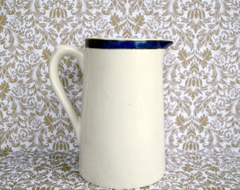 Vintage Swinnertons Staffordshire Pottery White with Blue Band to Top Jug Made in England