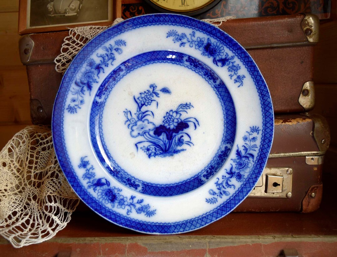 Antique William Brownfield 'pekin' England Flow Blue Transferware