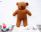 Cute and Friendly Looking Vintage Chesnut Color Orange Eyes Flat Stuffed Synthetic Fur 47 cm/18.5 inches tall Teddy Bear. Unknown Maker