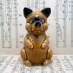Vintage Glossy Glaze Brown and Black Pottery Pig Piggy Bank Collectible Pig Figurine