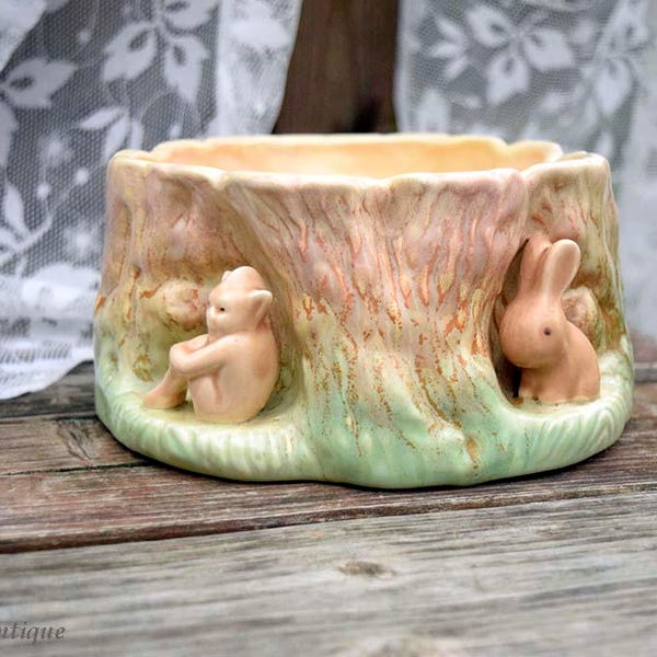 Vintage Sylvac Made in England 1513 Pattern Rabbit and Pixie Large Planter/Bowl/Jardinier Retro English Collectable Sylvac Pottery