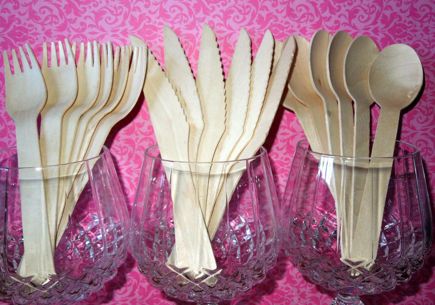 150 Disposable Wooden Utensils Party Set Wooden Spoons Forks Etsy