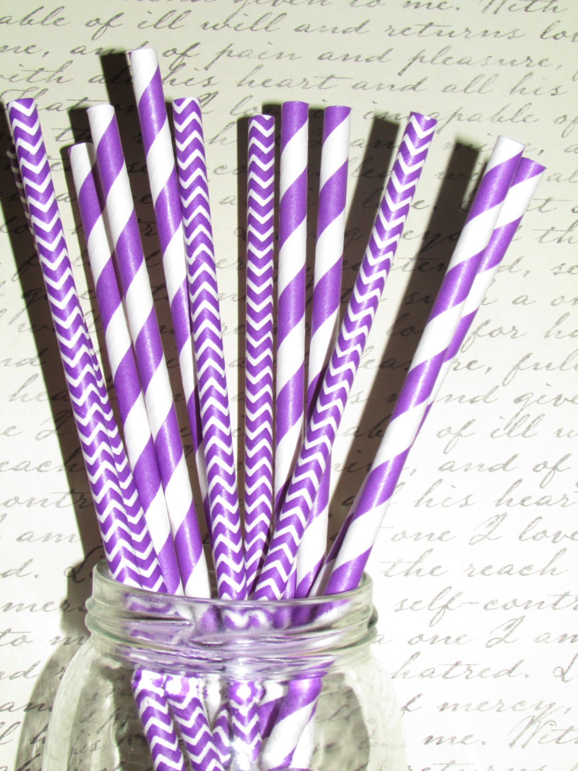 50 PURPLE PAPER STRAWS Mix of Purple Stripe & Chevron DiY Etsy