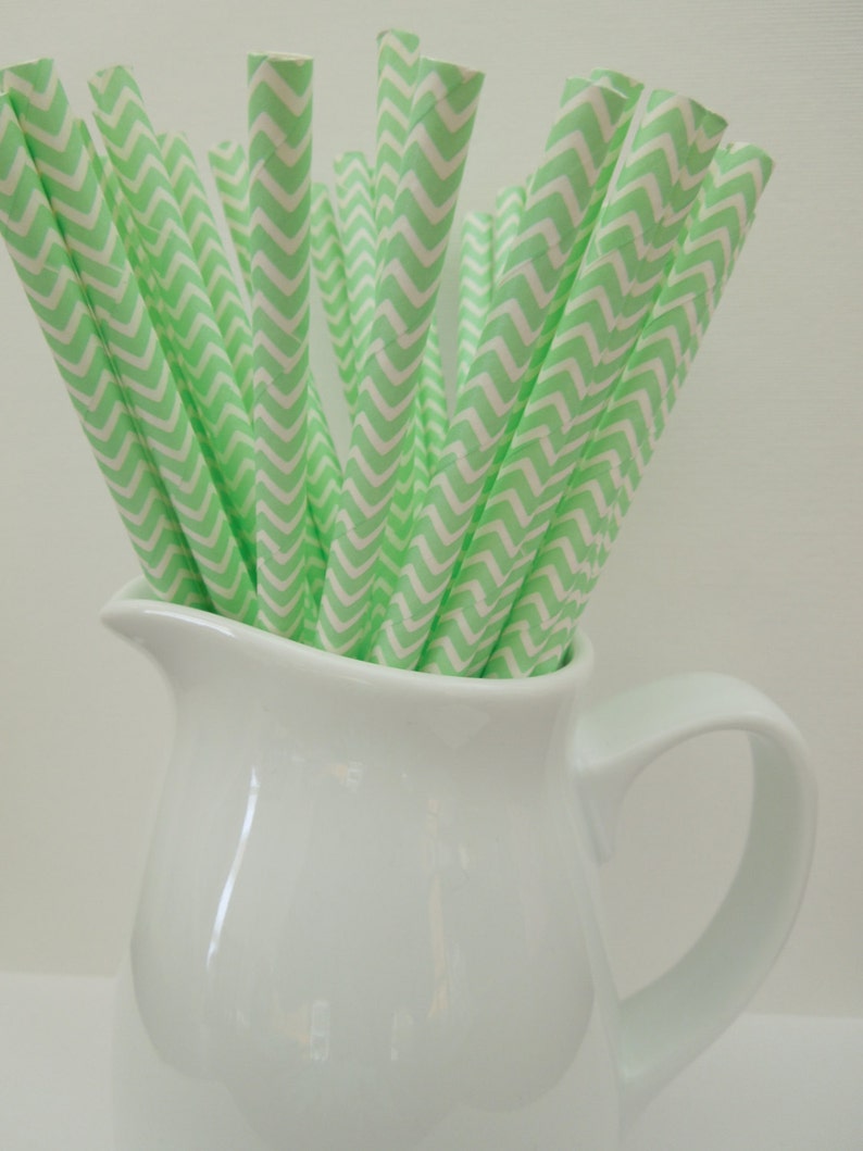 25 Mint Green Chevron Drinking Paper Straws Mason Jar Straws Etsy