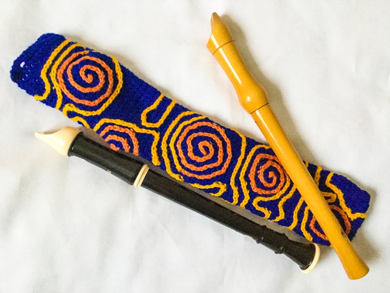 Blue recorder case orange flute bag flute accessories Etsy